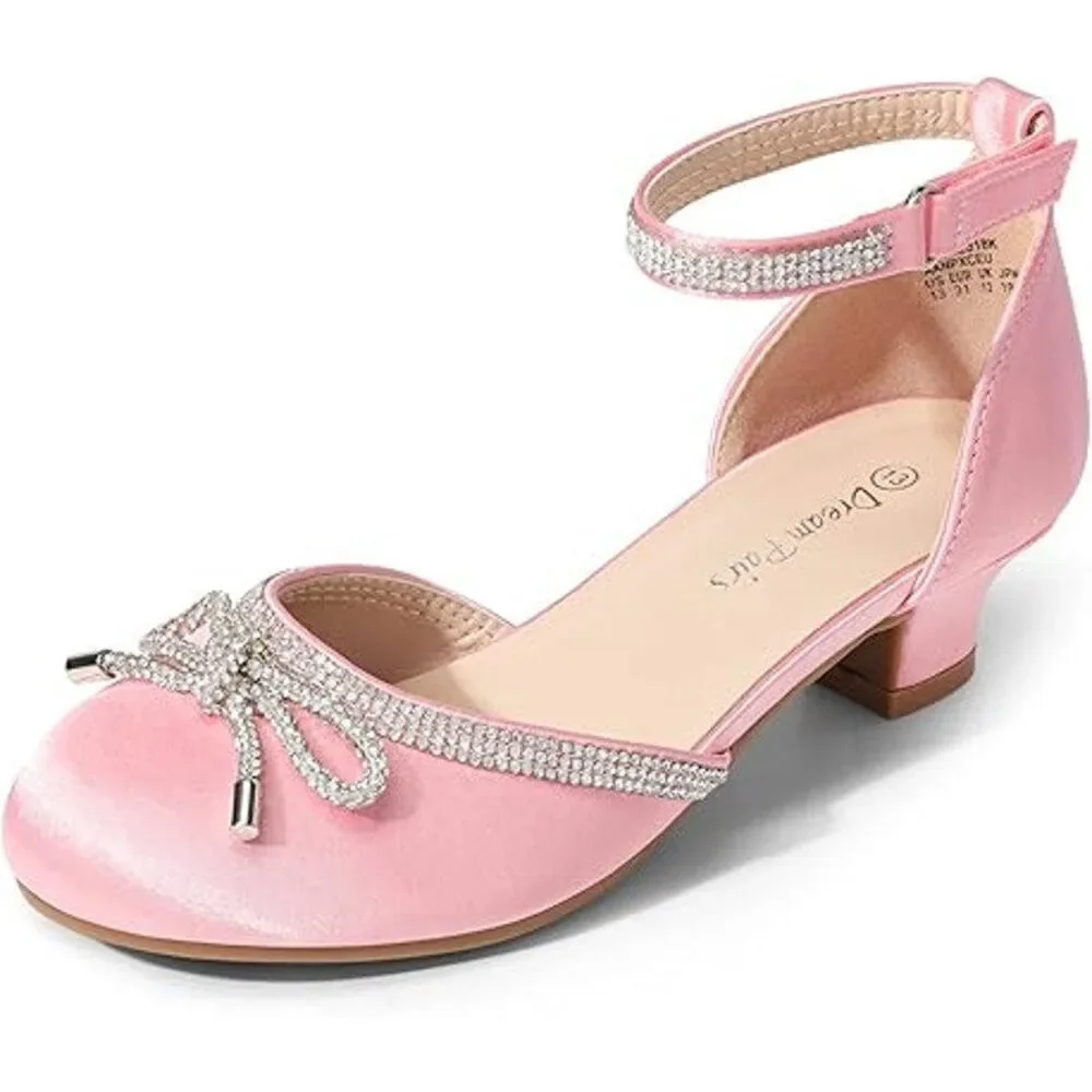 Dream Pairs Girls Size 4 Pink Silver Rhinestone Bow Closed Toe 1.5